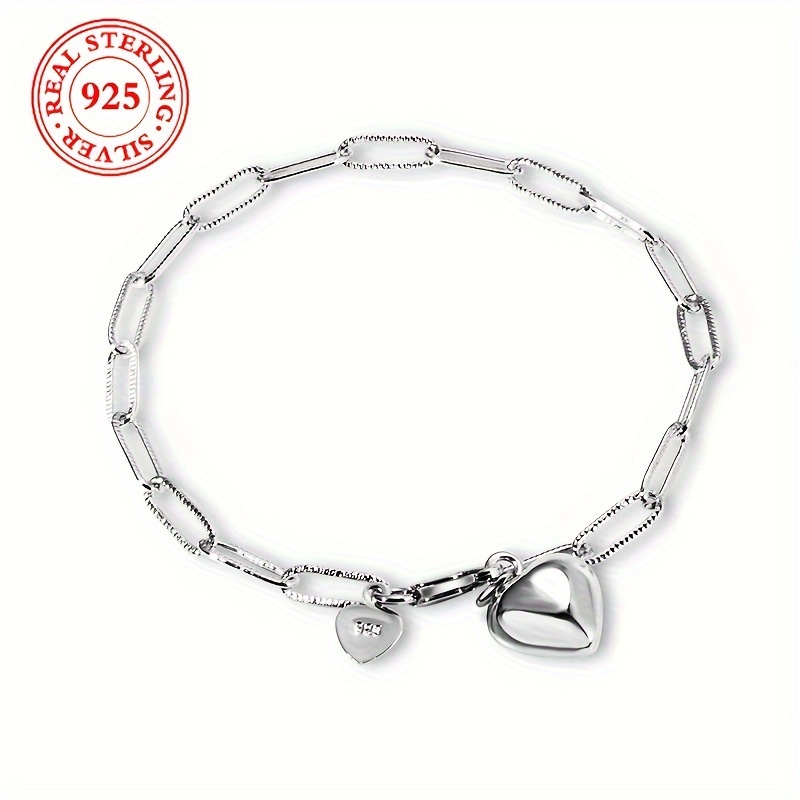 925 Silvery Paper Clip Chain Women's Bracelet